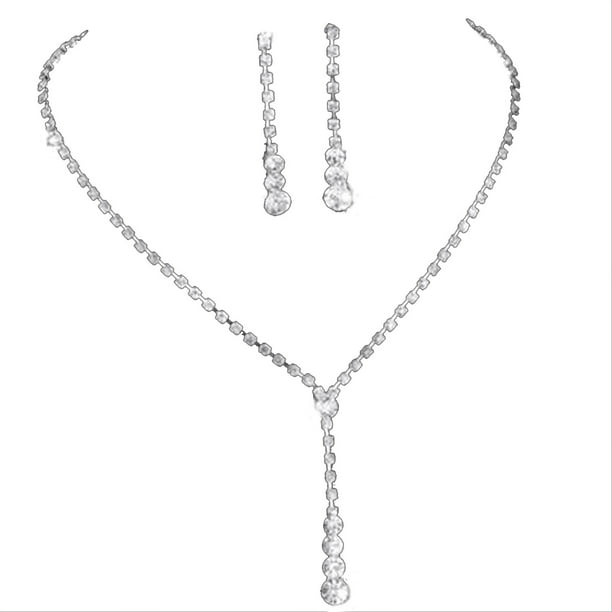 STYLISH CUBIC SILVER PLATED RHIINESTONE NECKLACE CHAIN JEWLERY FOR WOMEN GIFT